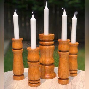 VINTAGE WOOD CANDLESTICKS Set of 5